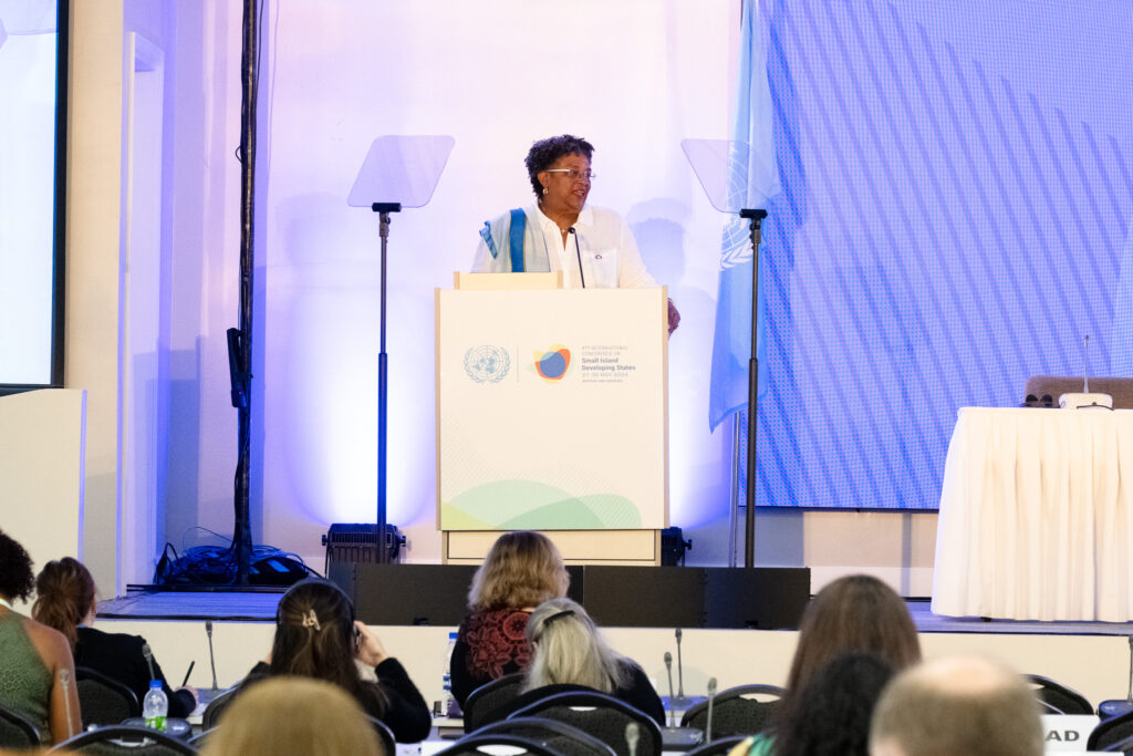 Hon. Mia Amor Mottley, SC, MP delivering Barbados' National Statement at SIDS4 in Antigua on May 28, 2024